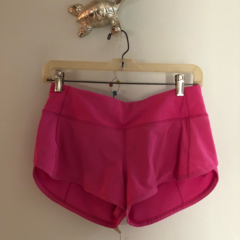 Pink Lululemon sped up low rise lined short, 2.5”